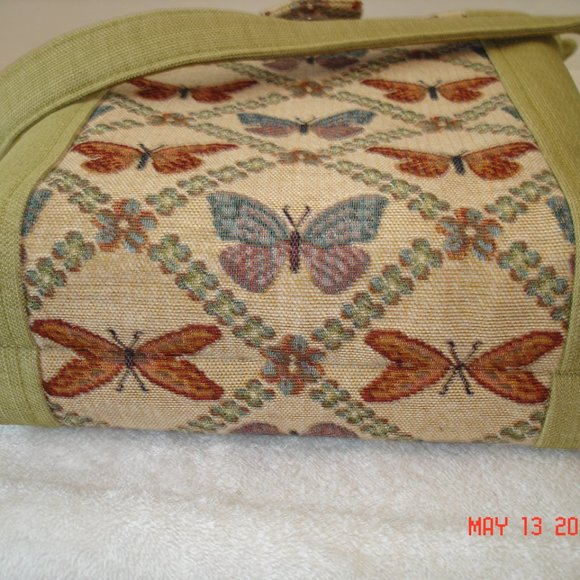 Handmade Cross-Body Bag Handbag Tote Purse Green Butterflies - Picture 5 of 7